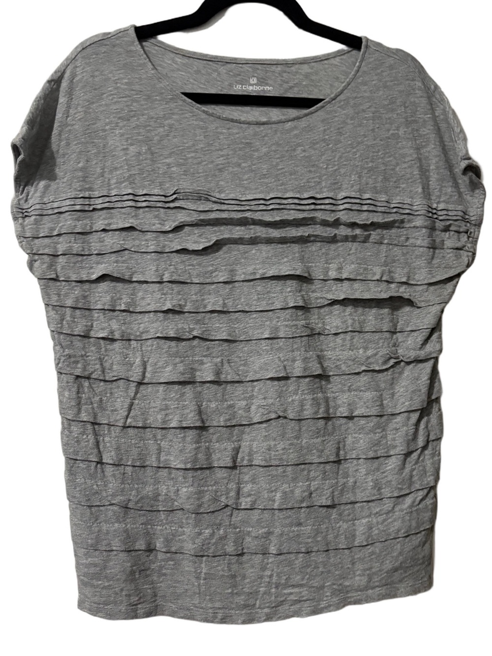 Liz Claiborne Gray Ruffle Tier Short-Sleeve Top